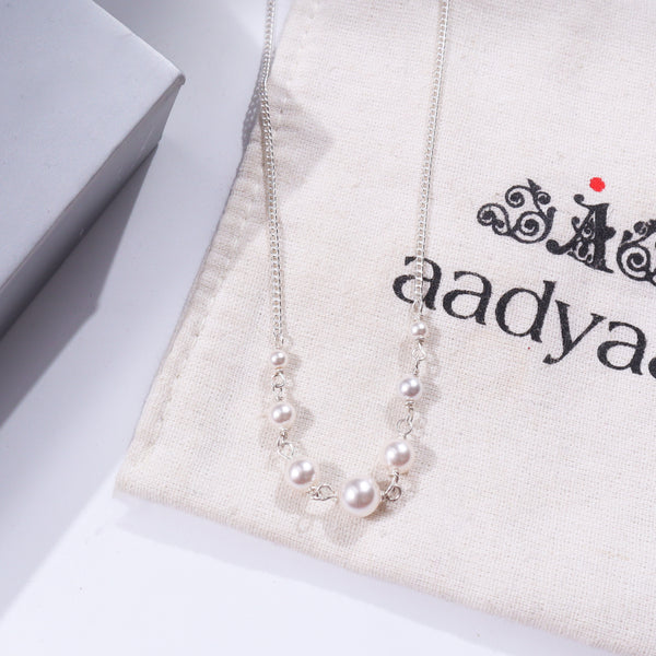 Handcrafted Pearl Silver Chain from House of Aadyaa
