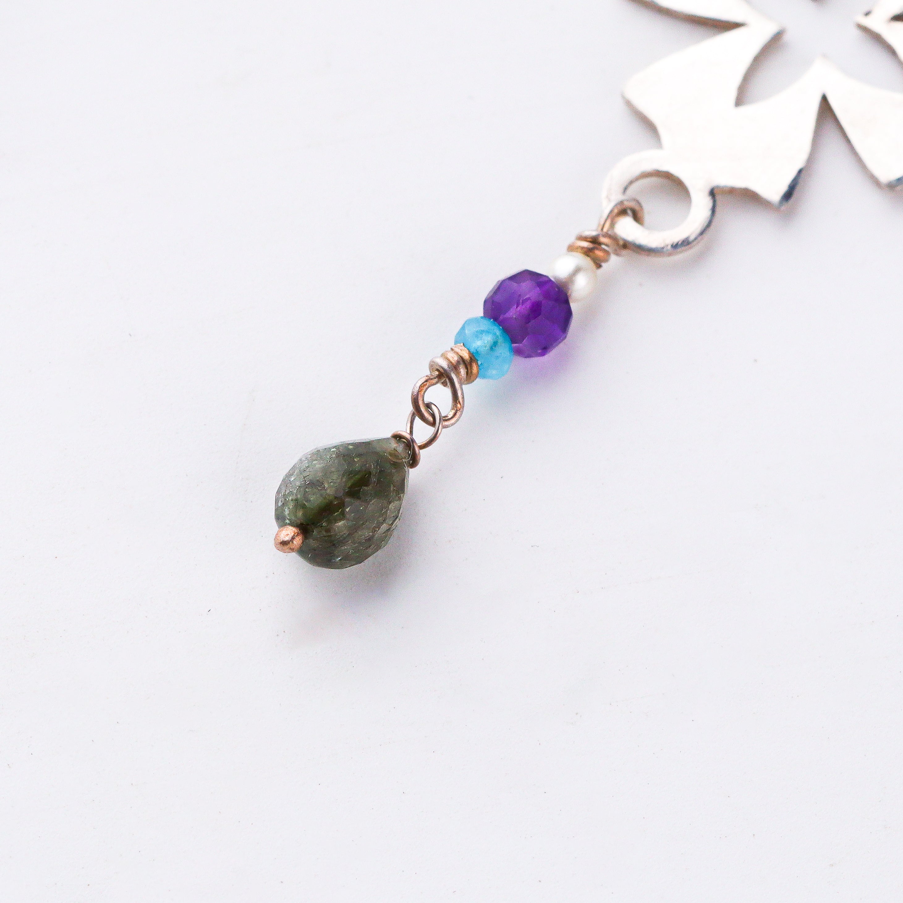 Silver Filigree Dangler Earring with Multicolor Stones