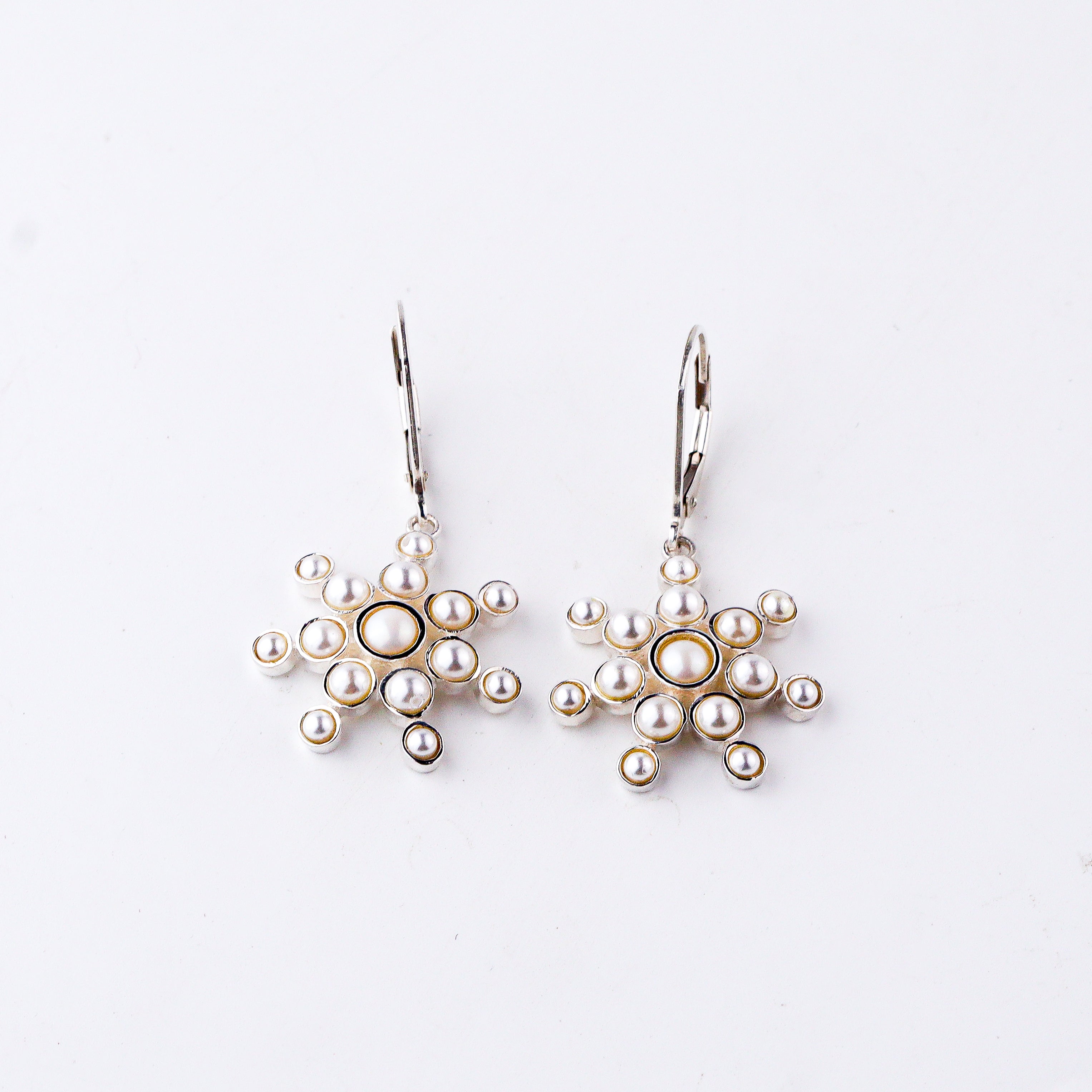 Pearls Studded Snowflake Silver Earring | 92.5 Silver