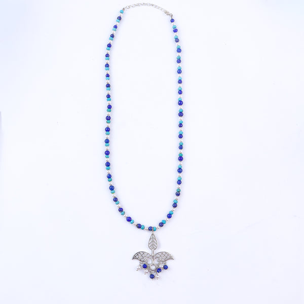 Leaf Filigree Pendant Necklace with Semiprecious Stones