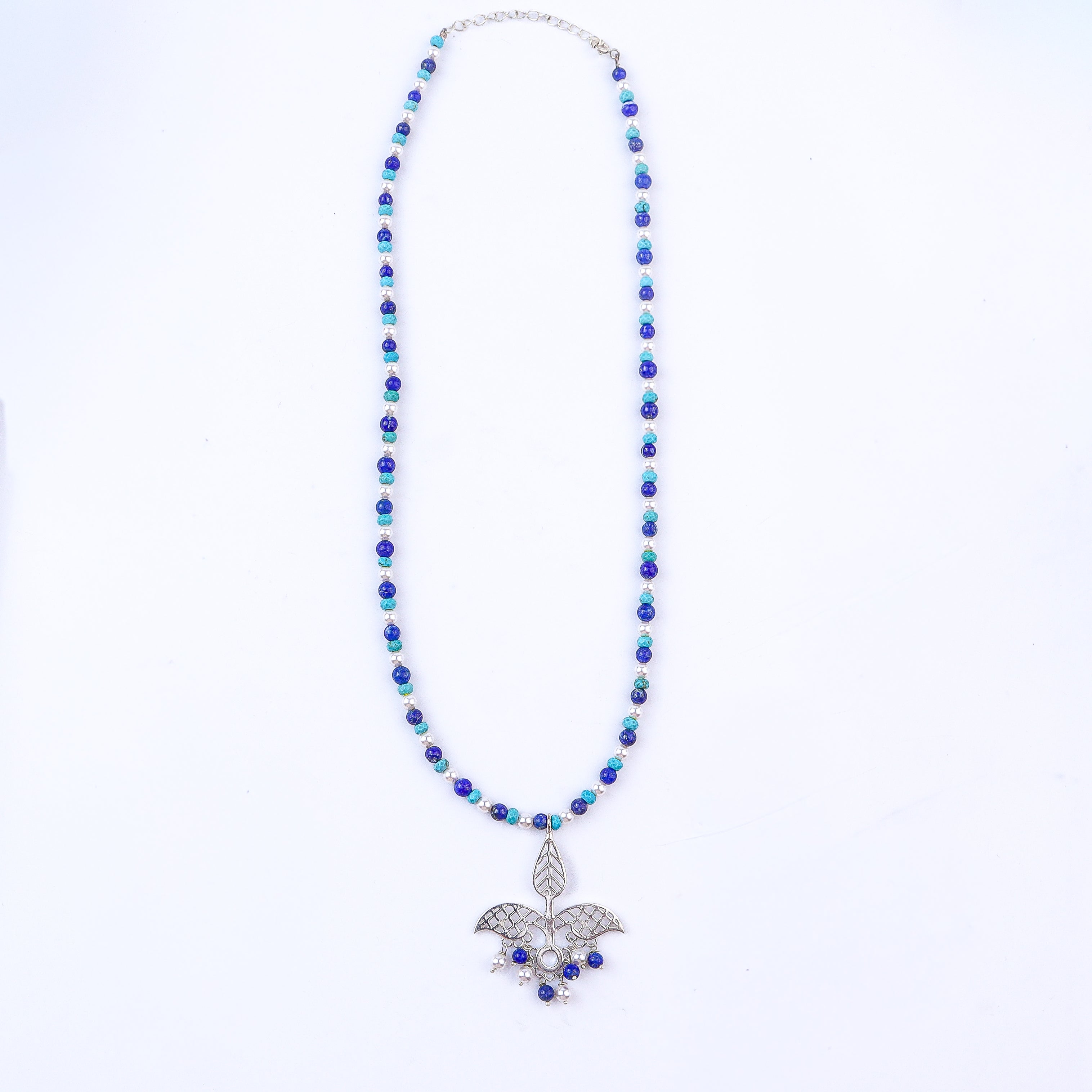 Leaf Filigree Pendant Necklace with Semiprecious Stones