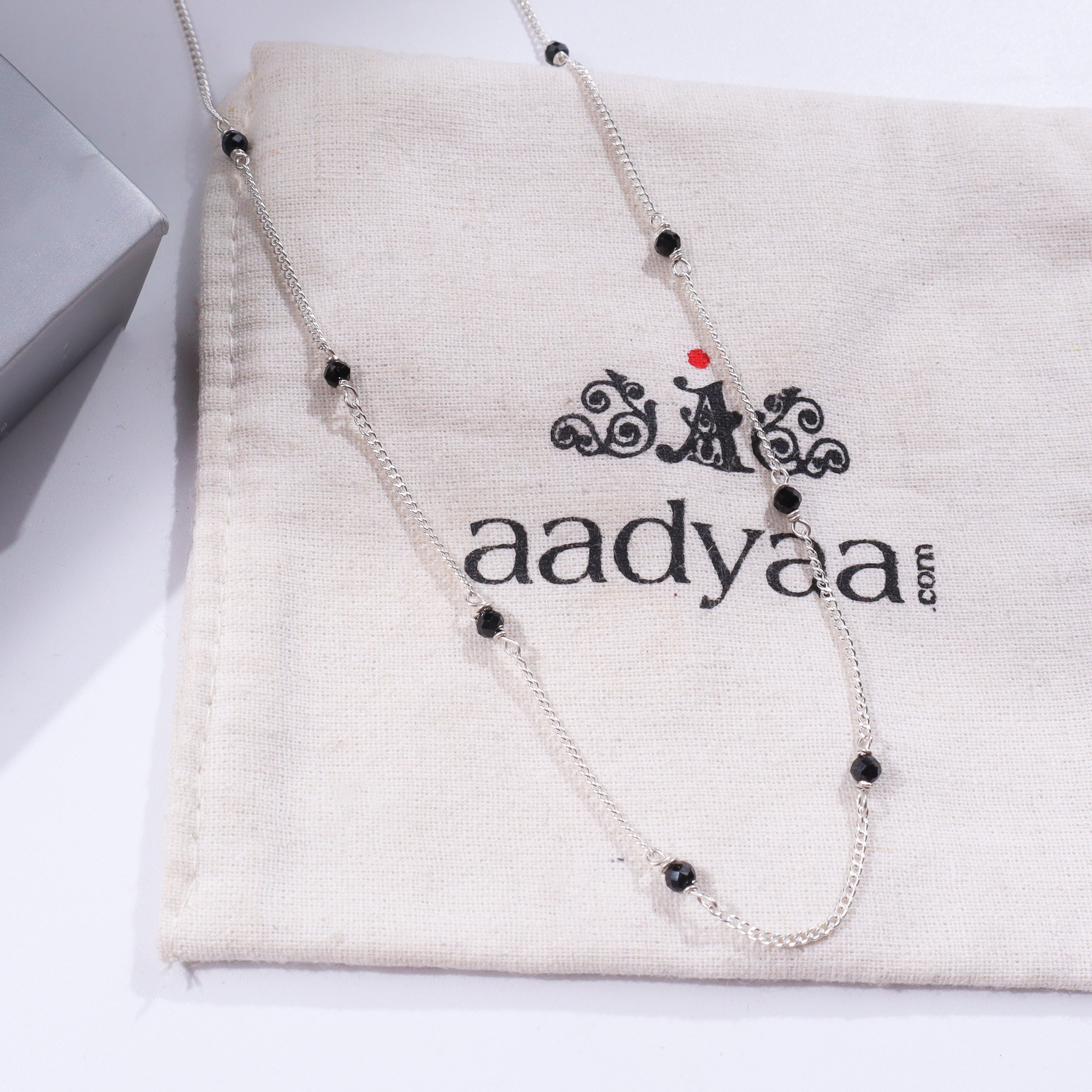 Black Spinel Necklace with Silver Chain