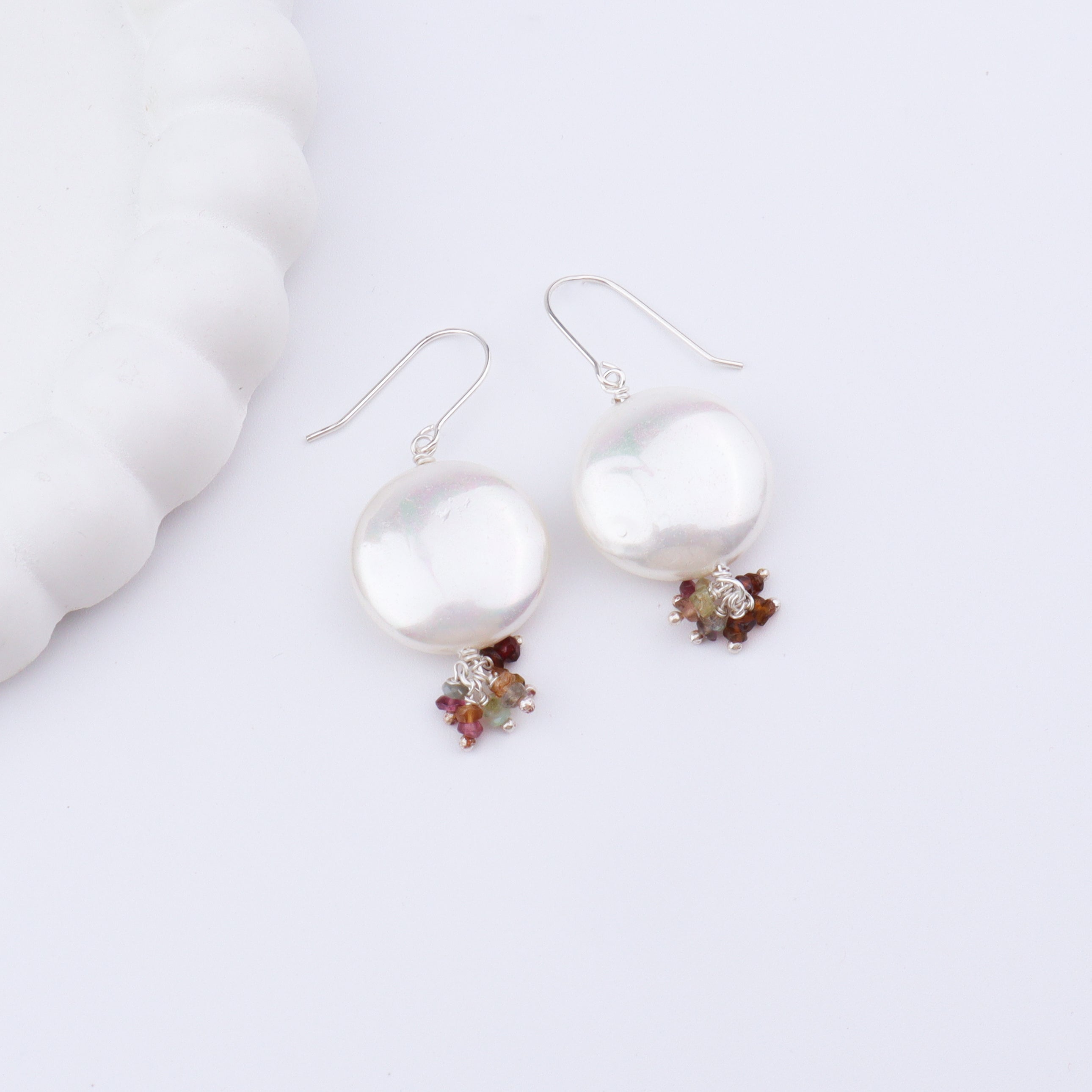 Multicolour Coin Pearl Silver Earrings