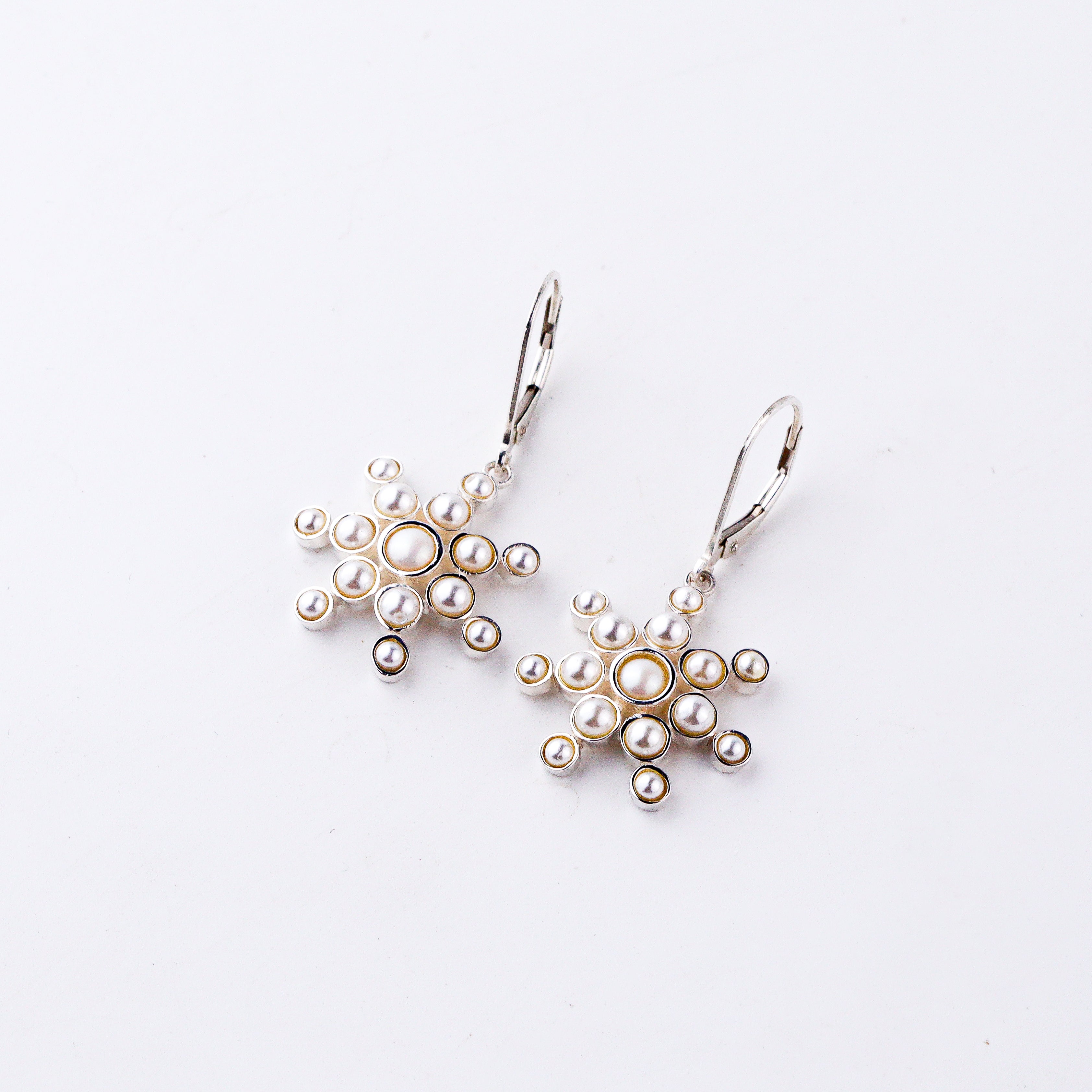 Pearls Studded Snowflake Silver Earring | 92.5 Silver