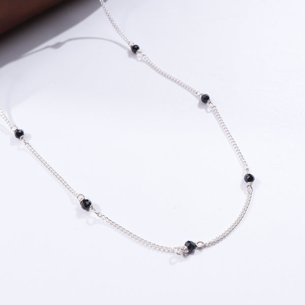 Silver chain with black beads for jewelry