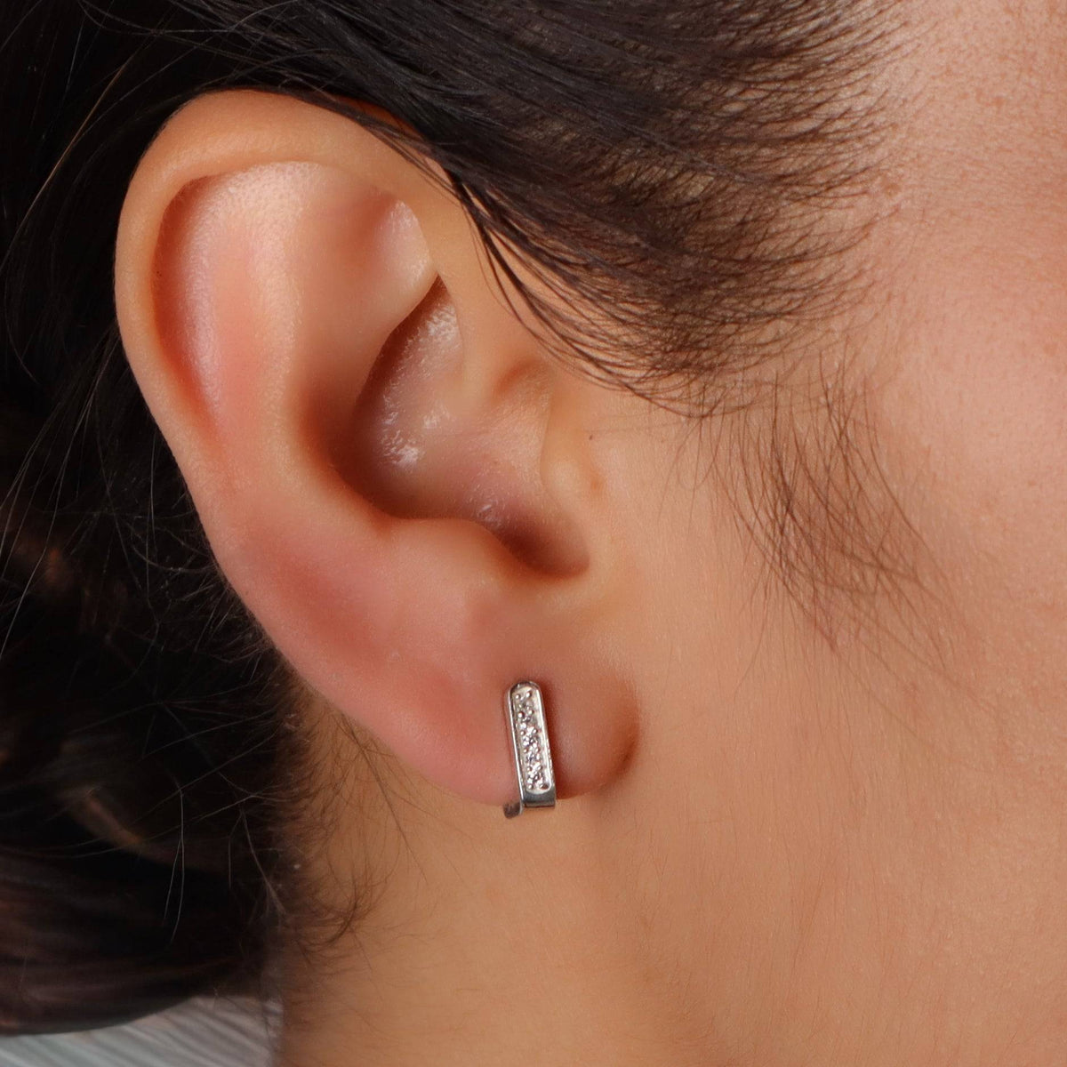 Silver CZ Hoop Earrings on Ear