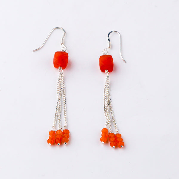Silver dangler earrings with carnelian in 92.5 sterling silver