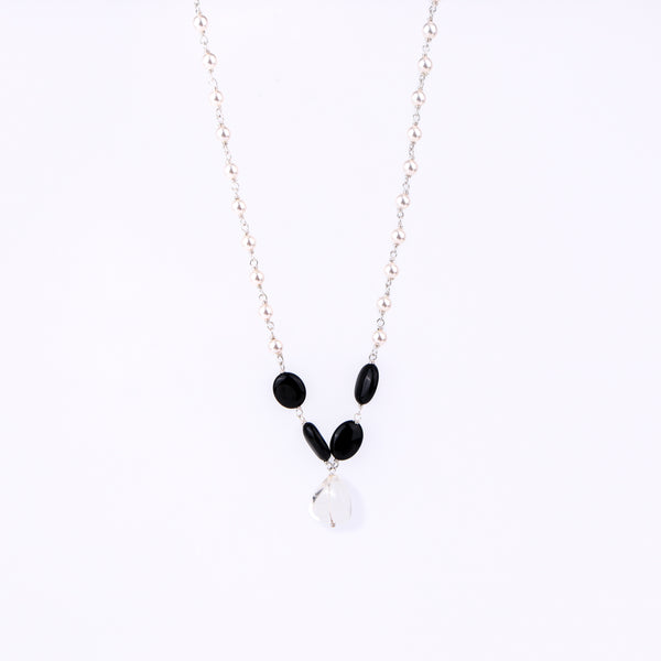 Silver Pearl Black Spinel Necklace on white background