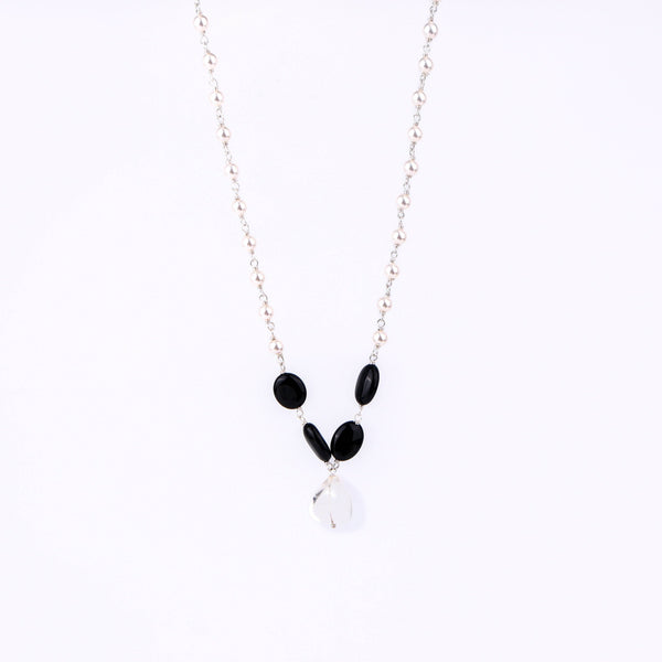 Silver Pearl Black Spinel Necklace on white background