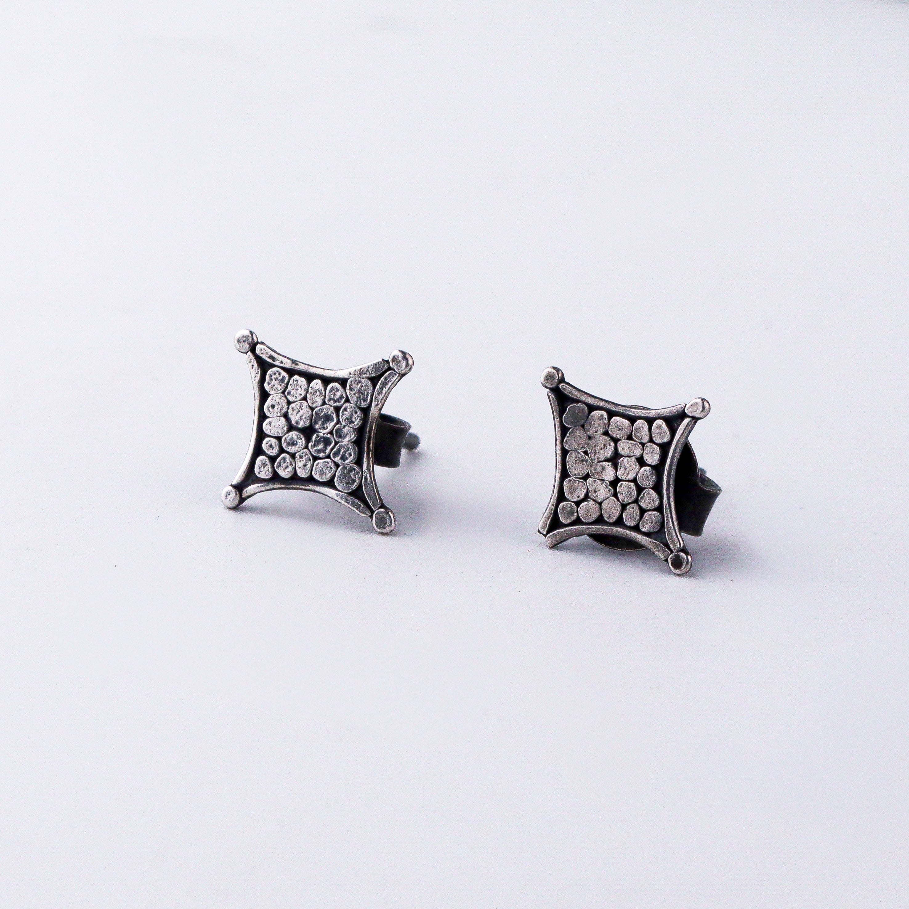 Hammered diamond studs in 92.5 sterling silver