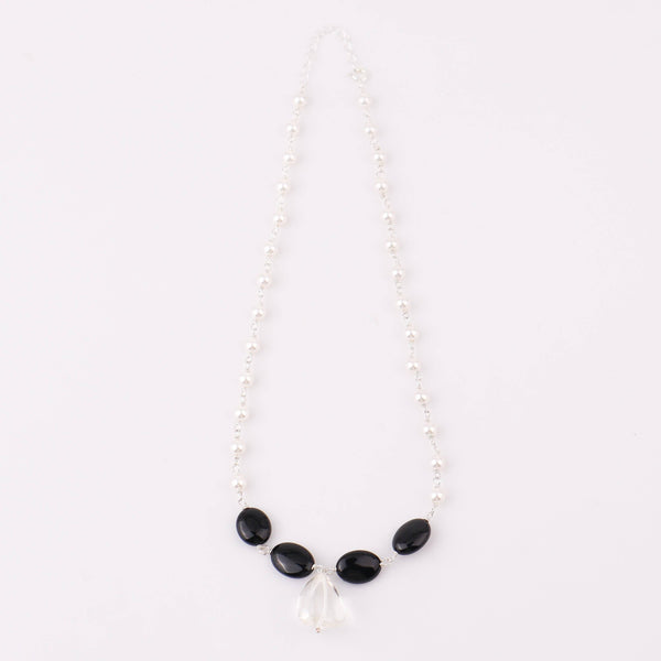 Silver Pearl Ganthan Necklace with Black Spinel