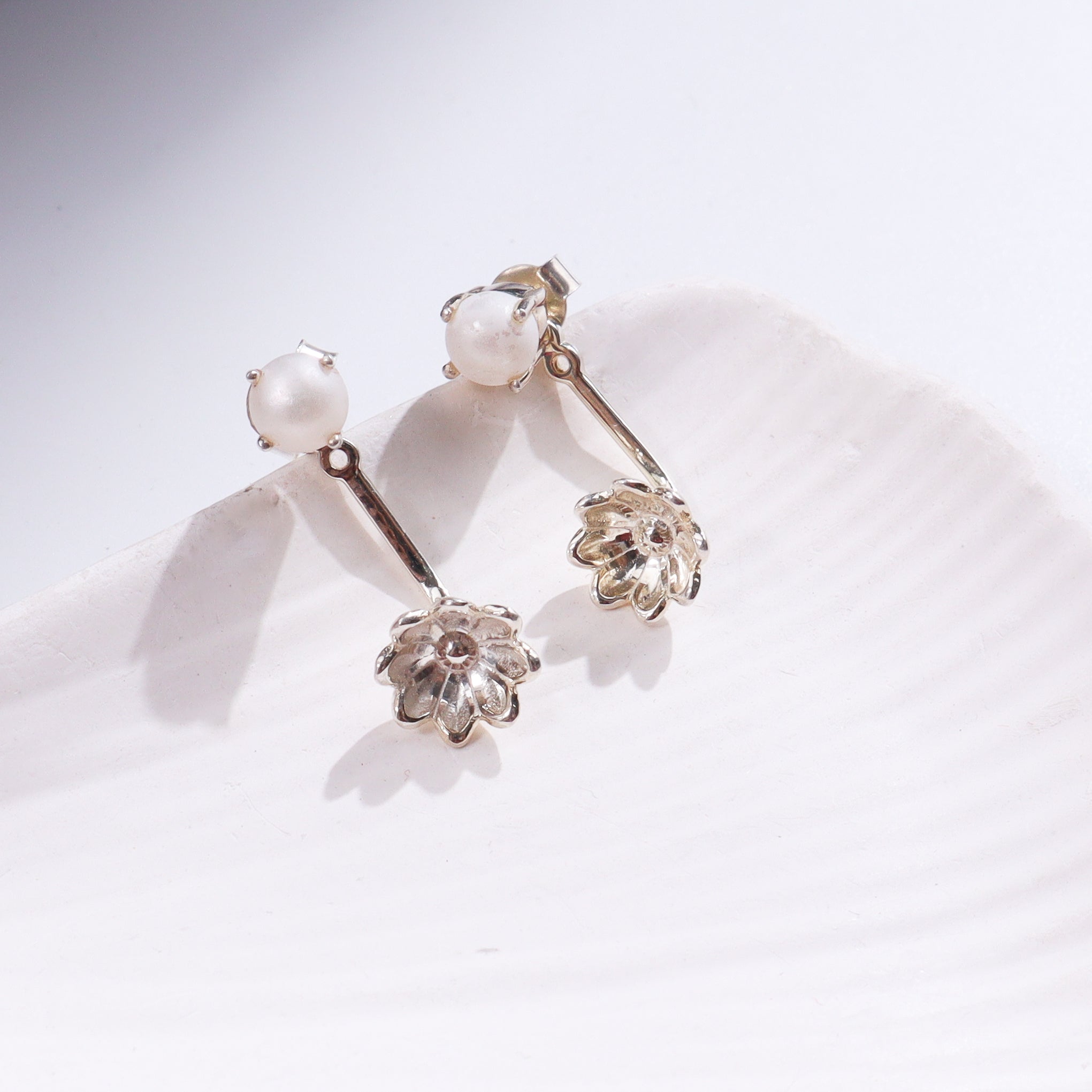 Pearl Flower Jacket Earring with silver setting
