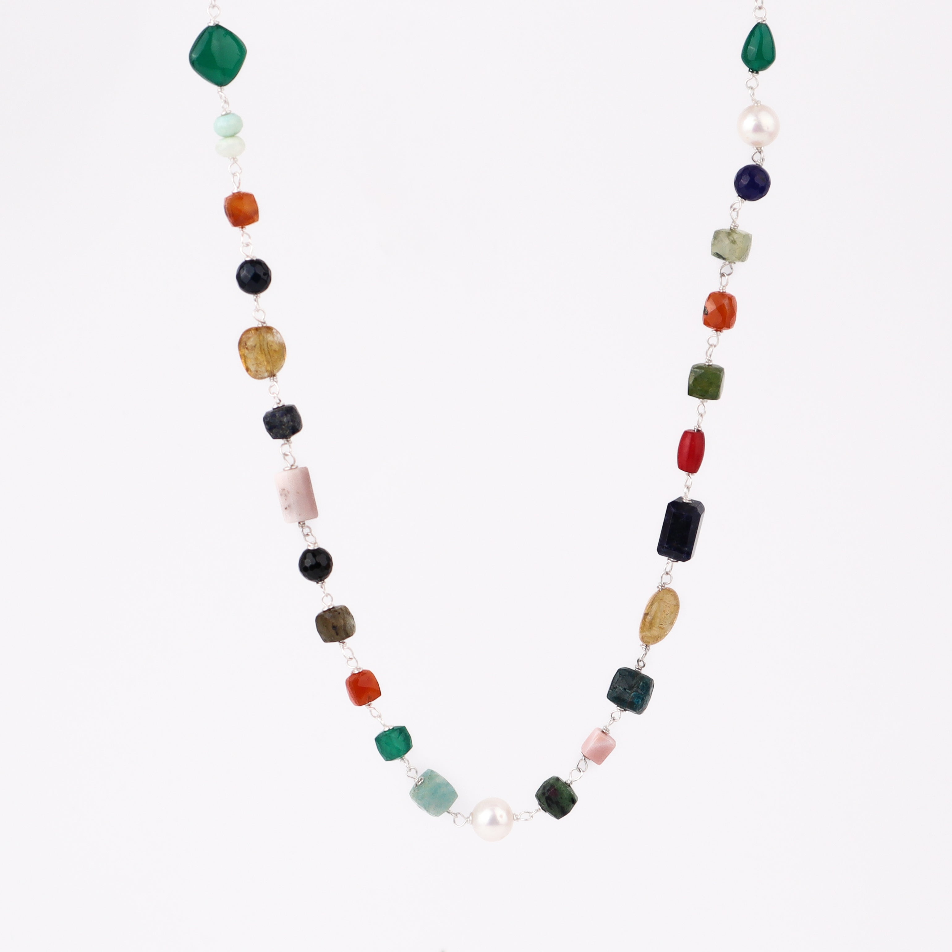 Silver Multicolor Ganthan Necklace (26 inch)