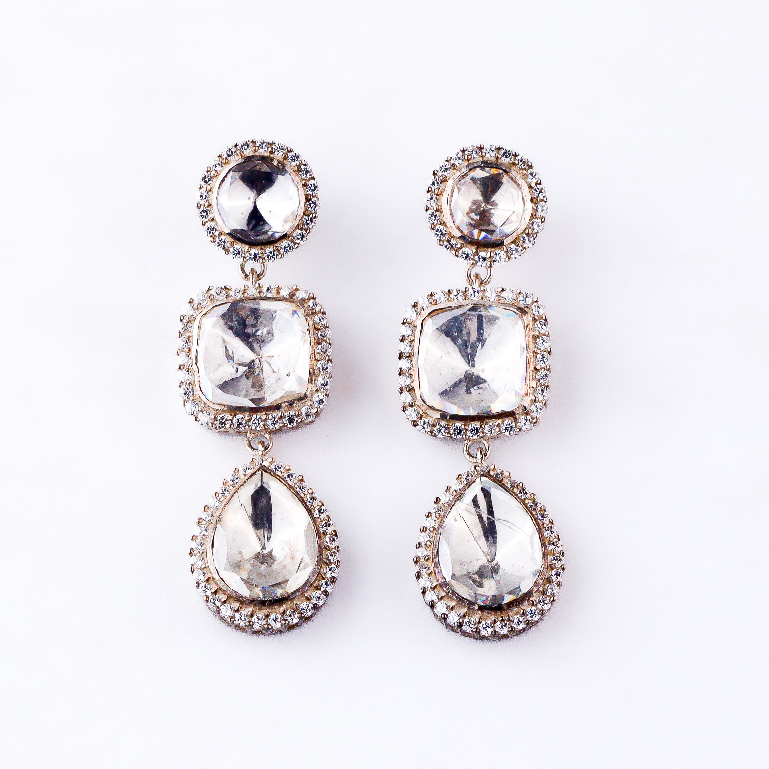 Statement polki silver earrings with moissanite in 92.5 sterling silver