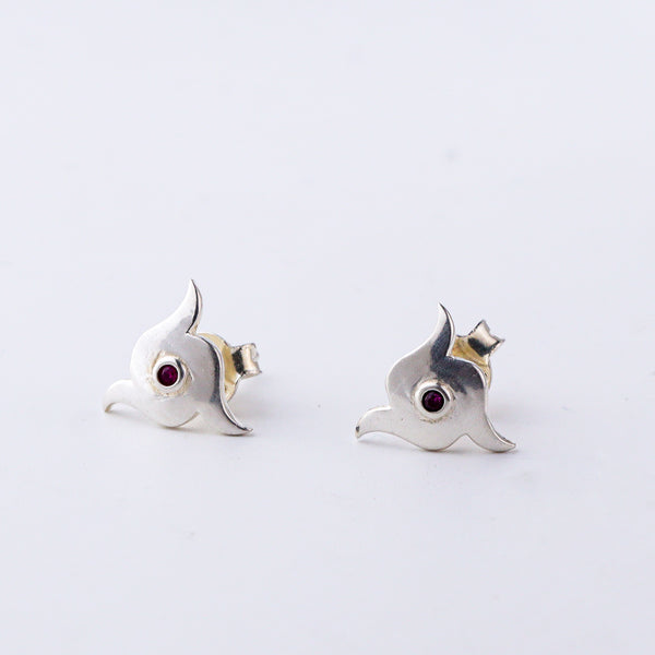 Silver Nakshatra studs in 92.5 sterling silver with ruby-toned accent