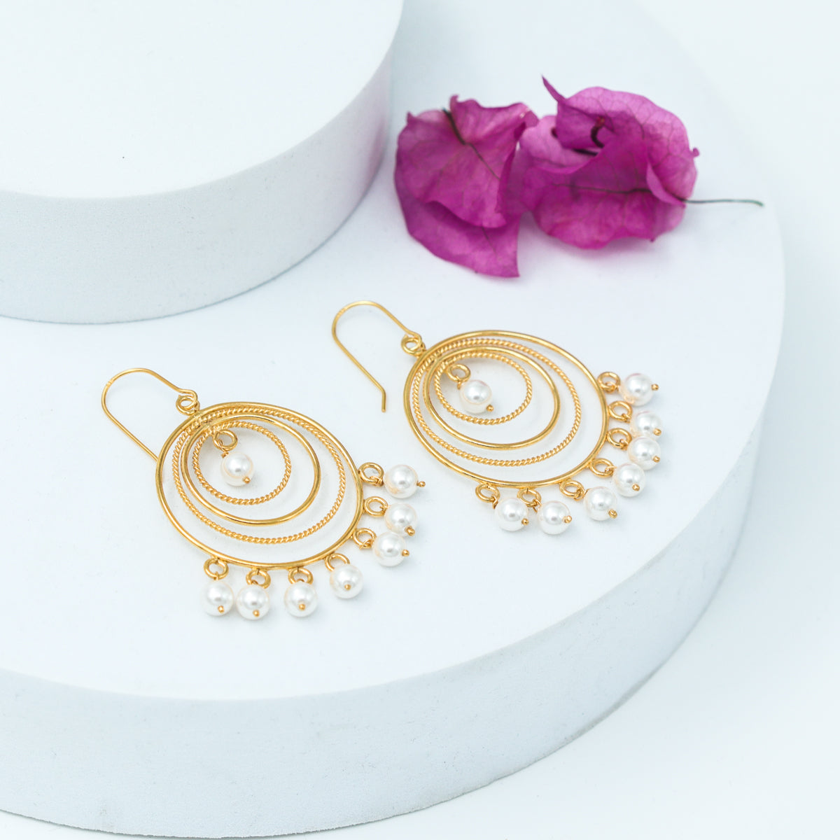 Silver Pearl Chand bali Earring (Gold Plated)