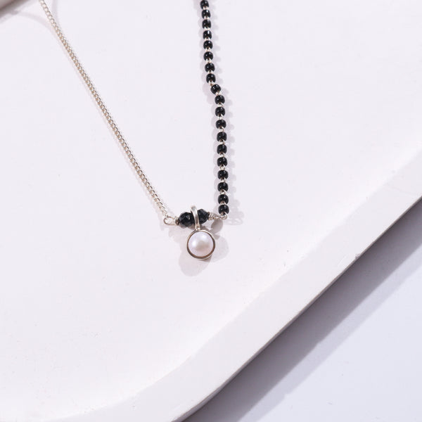 Half & Half Pearl Drop Mangalsutra necklace with black and silver beads