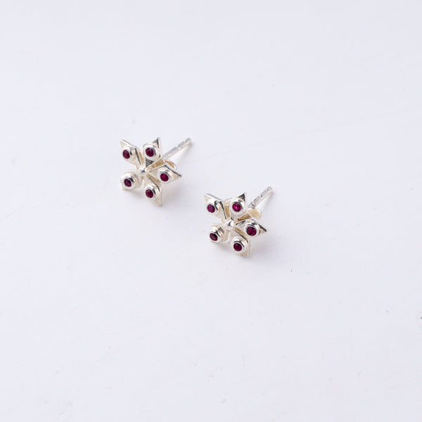 Silver Nakshatra studs in 92.5 sterling silver with ruby stones