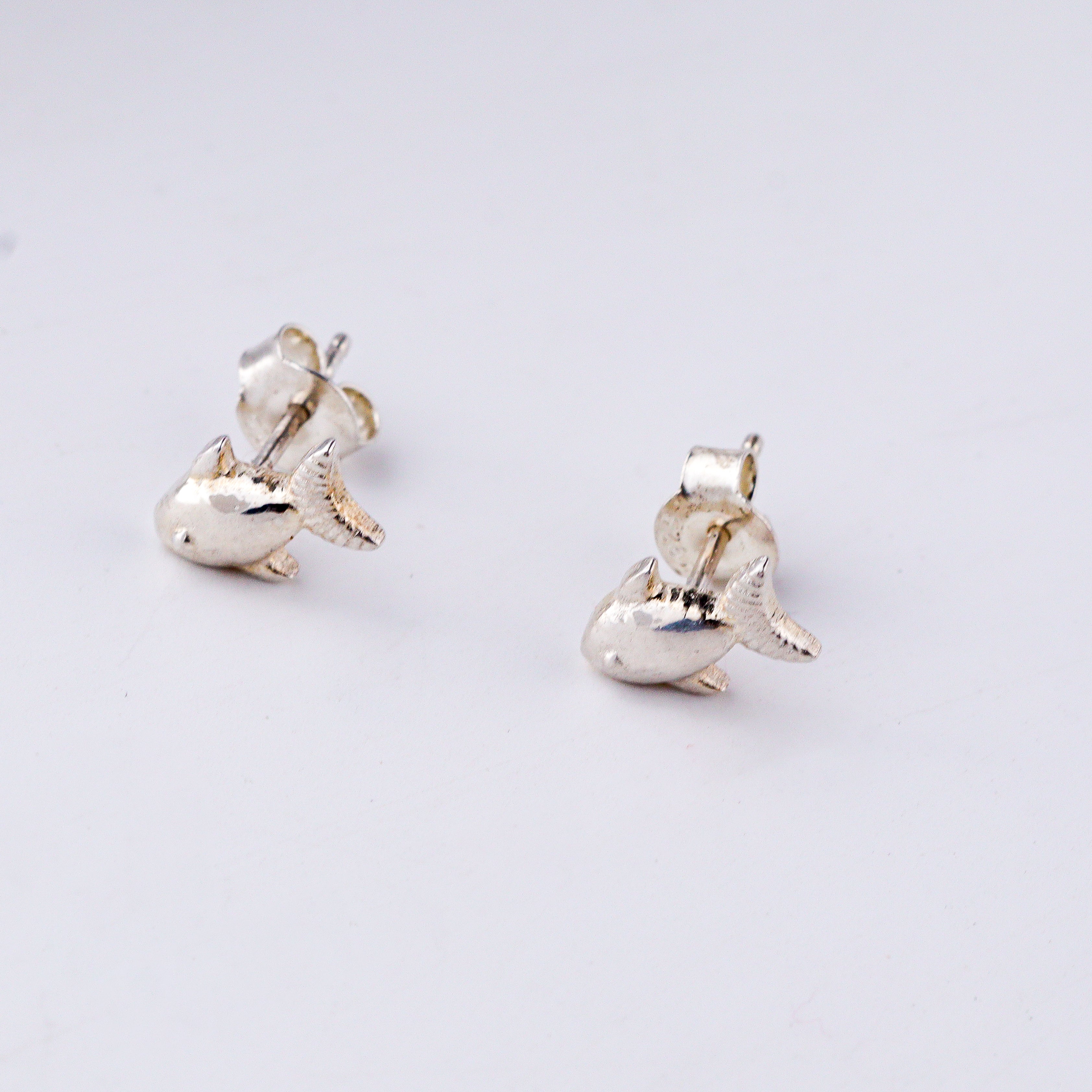 Silver fish studs in 92.5 sterling silver