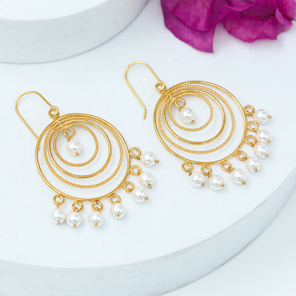 Pearl Chand bali| 92.5 Silver earring | 22K Gold Plated | Size : Medium