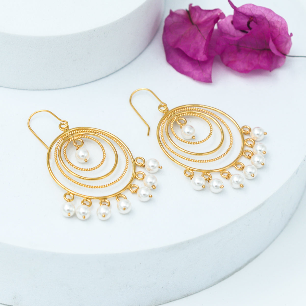 Silver Pearl Chand bali Earring (Gold Plated)