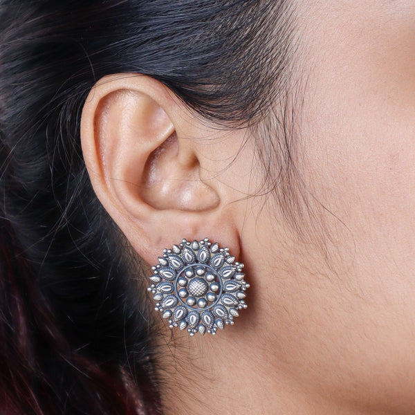 Oxidized Nakshi Earrings front view in 92.5 sterling silver