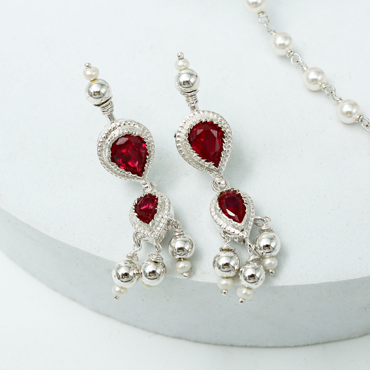 Silver Tanmani Pink Flower Pendant Set