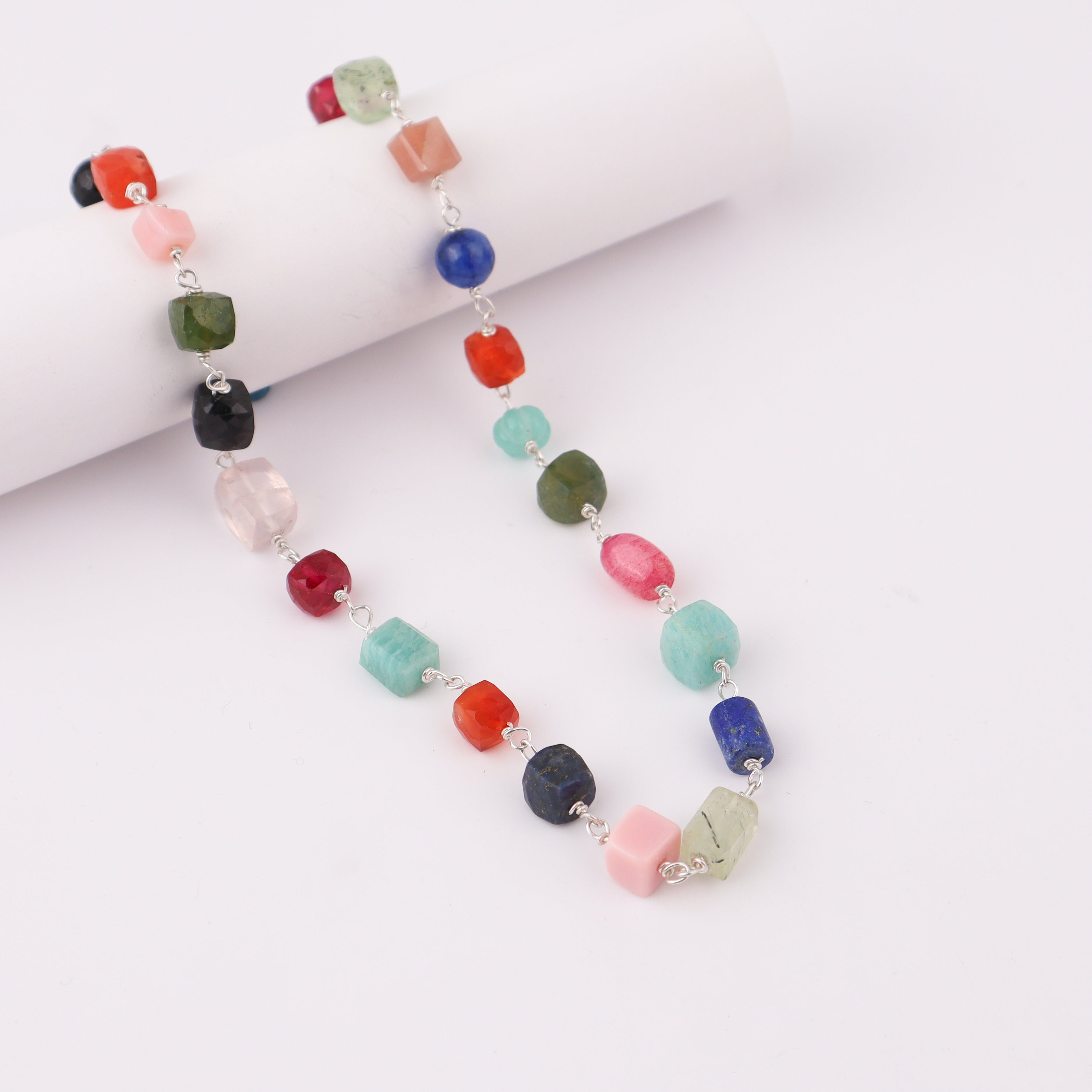 Silver Multicolor Ganthan Necklace (16 inch)