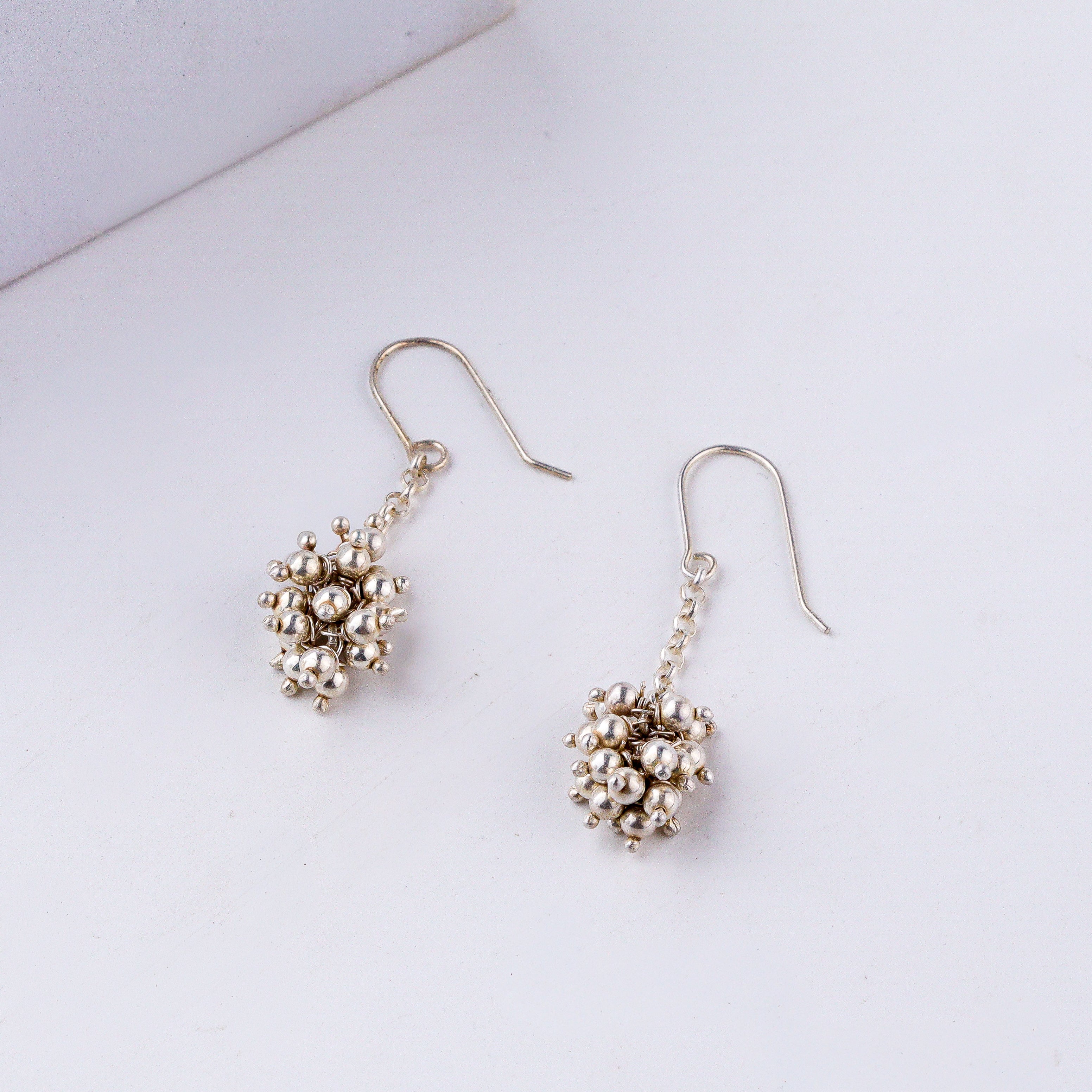 Handcrafted silver bead bunch earrings polished finish