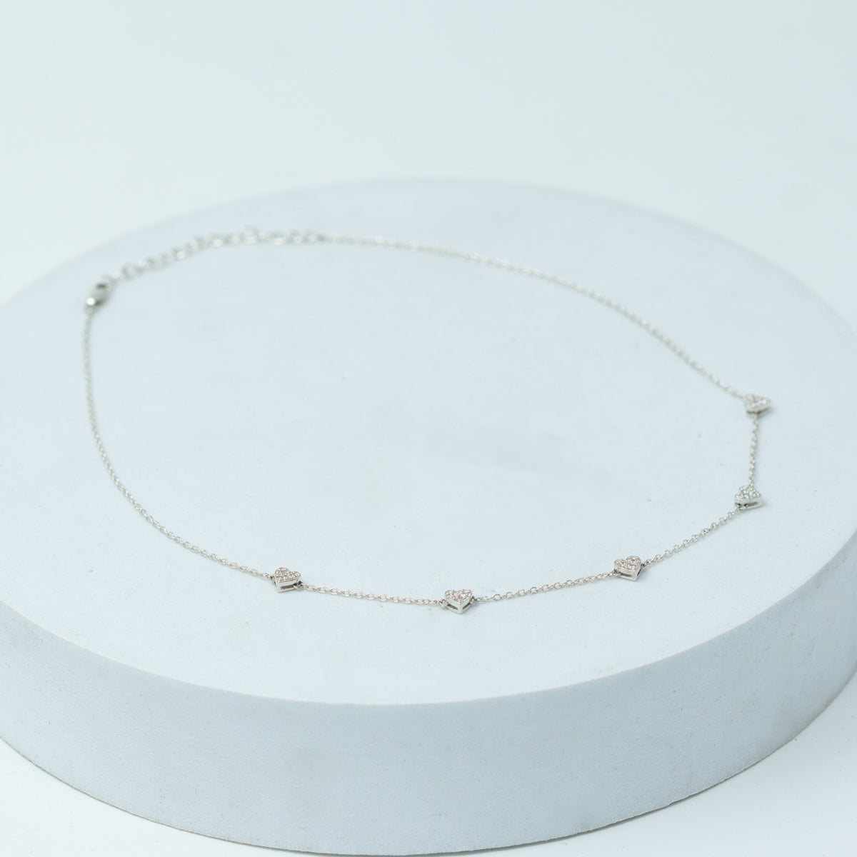 Silver CZ Studded Heart Motif Necklace