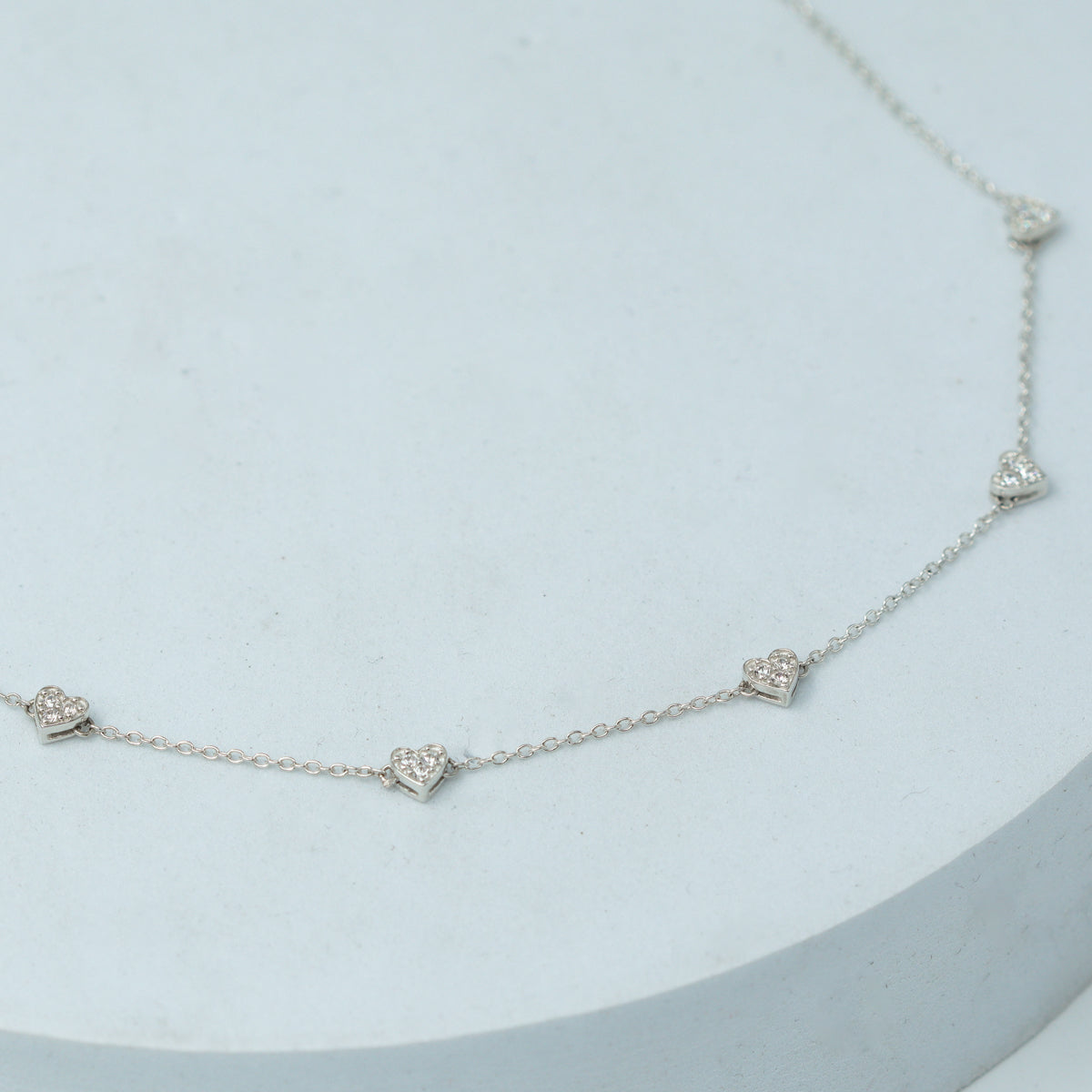 Silver CZ Studded Heart Motif Necklace