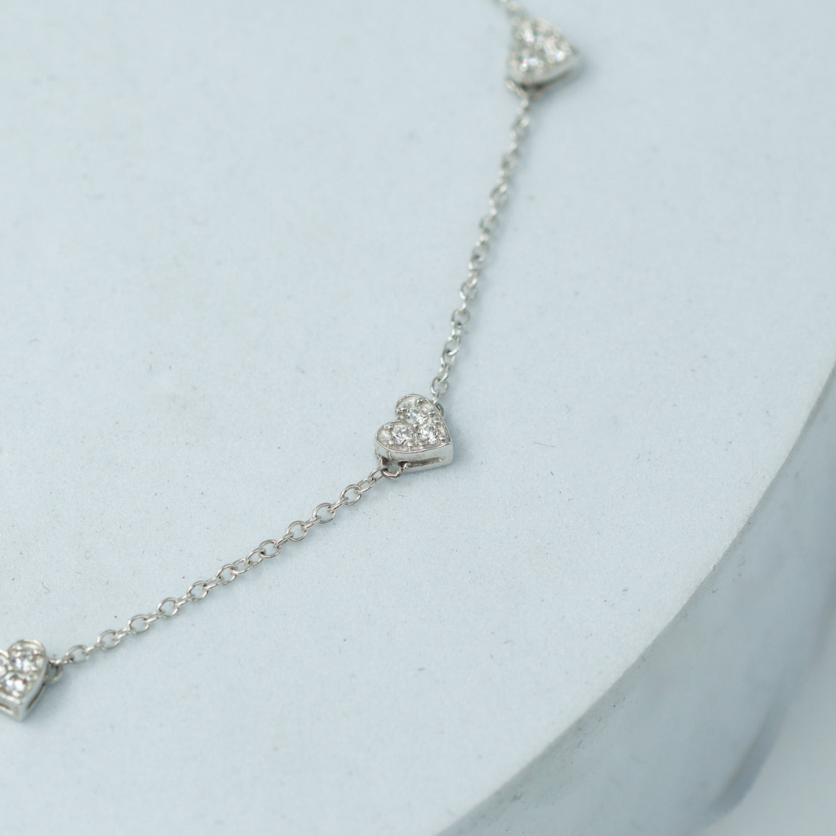 Silver CZ Studded Heart Motif Necklace