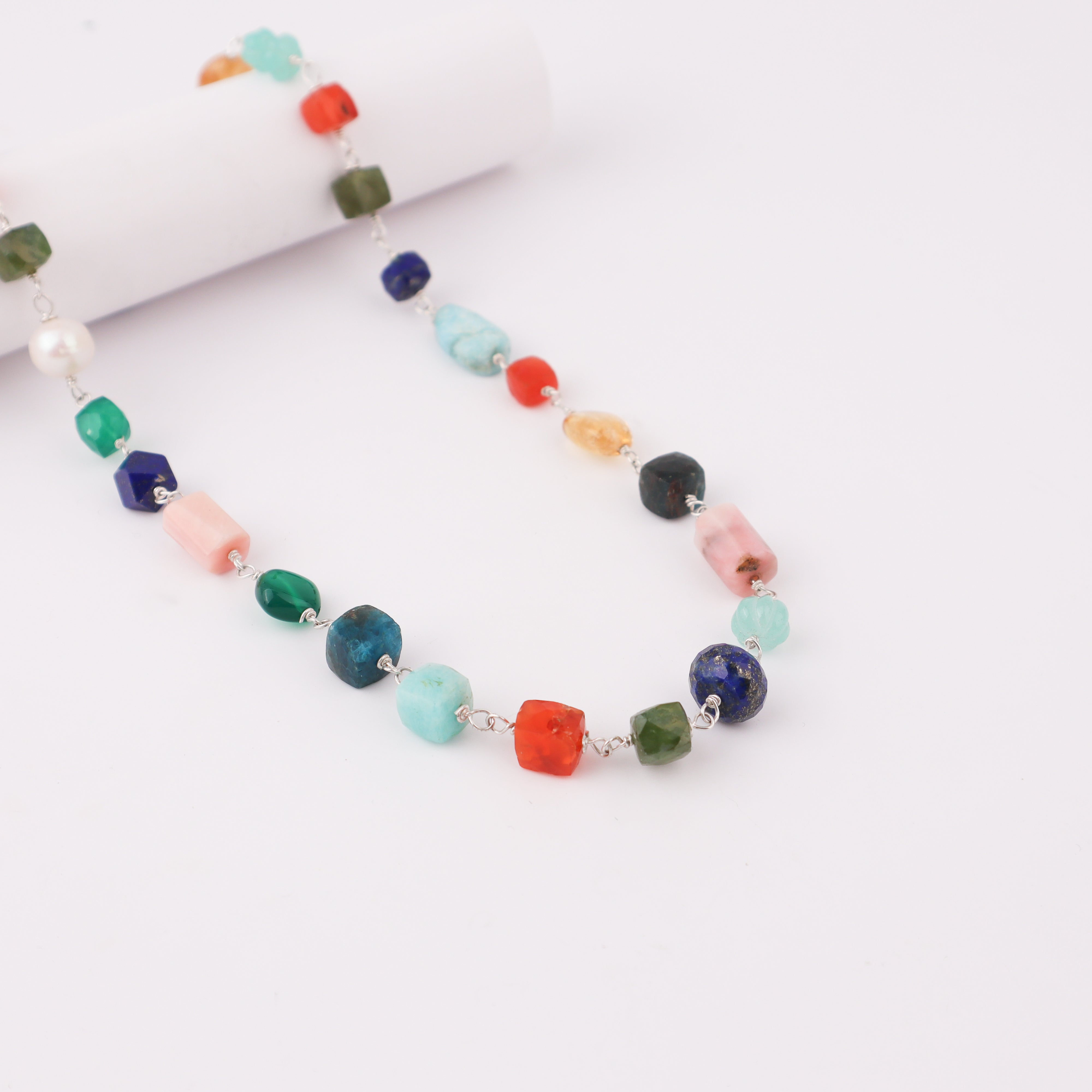 Silver Multicolor Ganthan Necklace (24 inch)