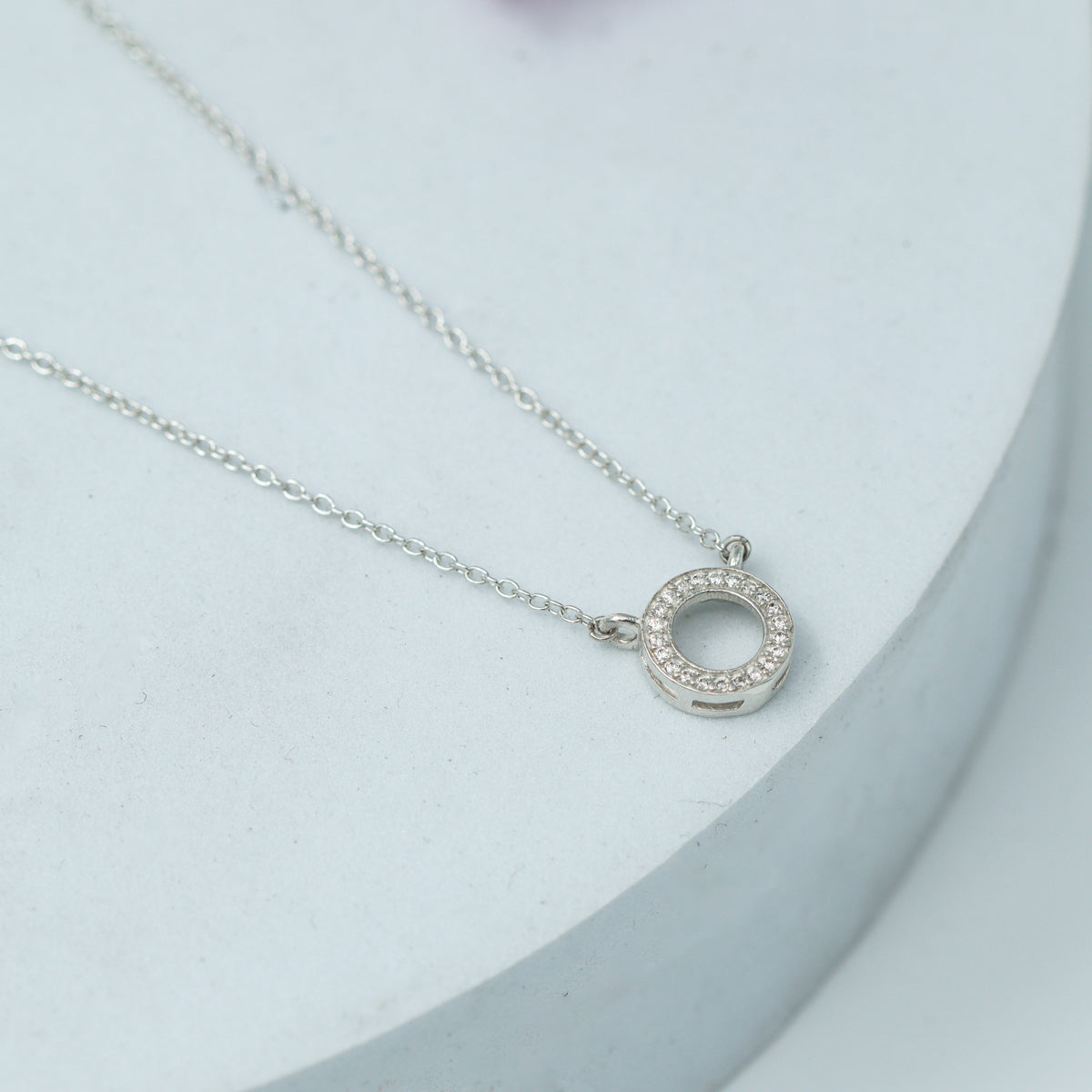 Silver Circle CZ Pendant Necklace