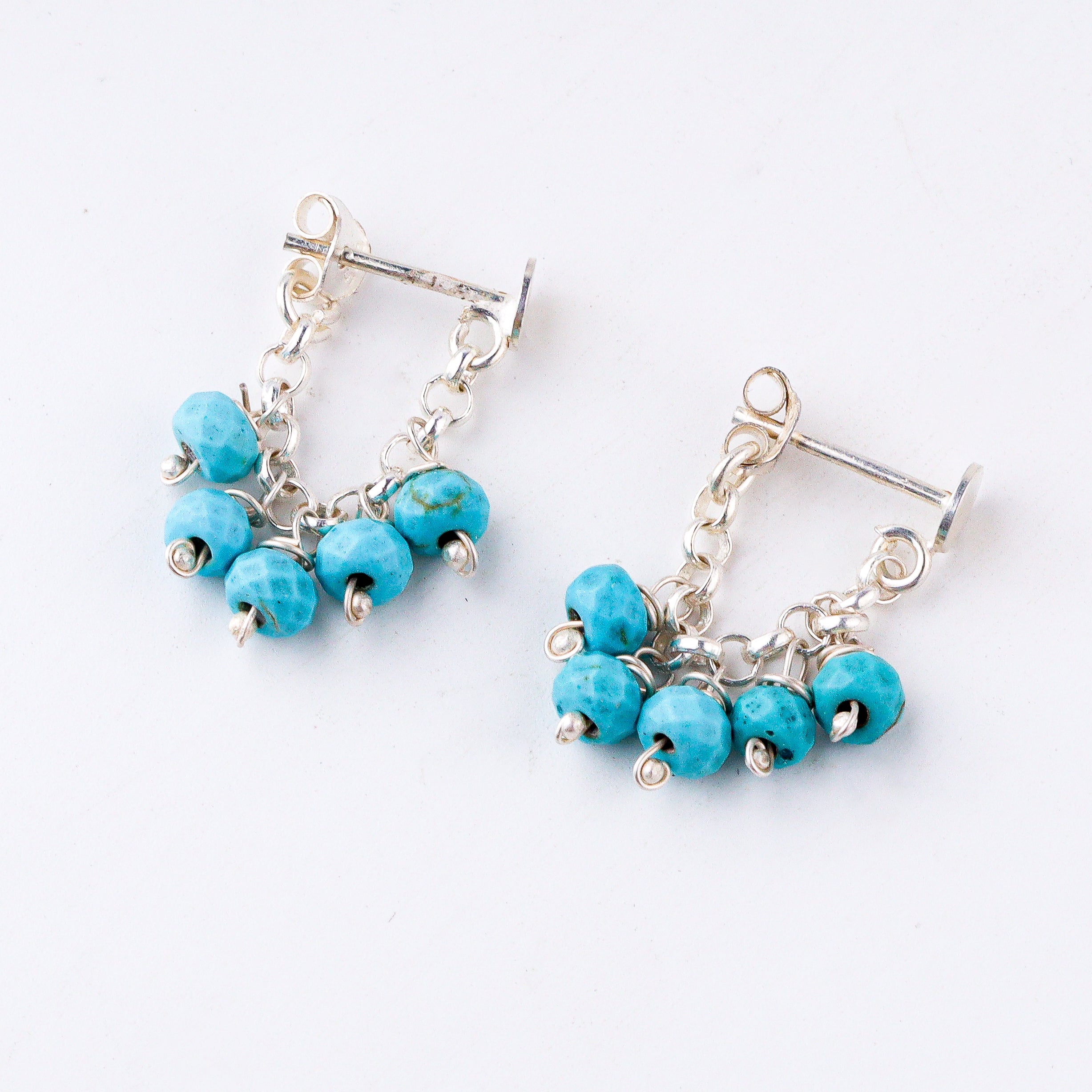 Handcrafted silver turquoise earrings polished finish