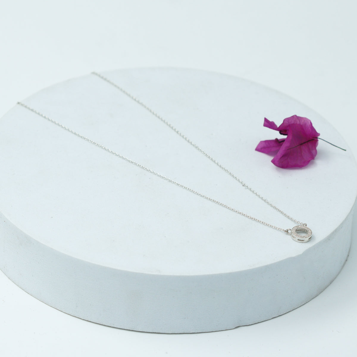 Silver Circle CZ Pendant Necklace