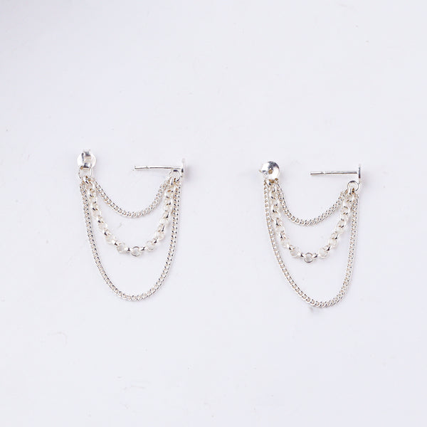 wearing Silver Three Layer Chain Trinket Earrings everyday look
