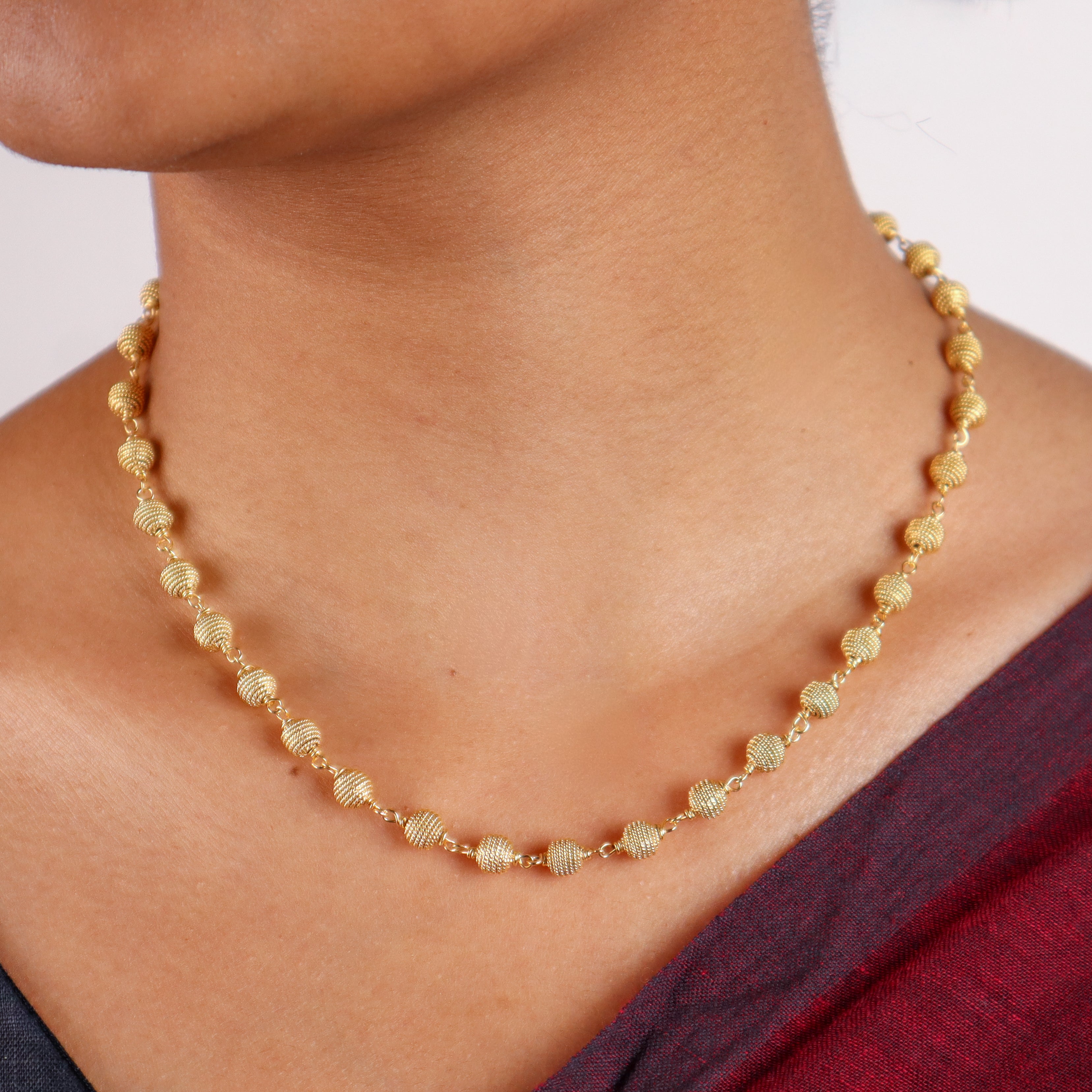 Silver Bead Ganthan Necklace | 92.5 Silver | 22K Gold Plated