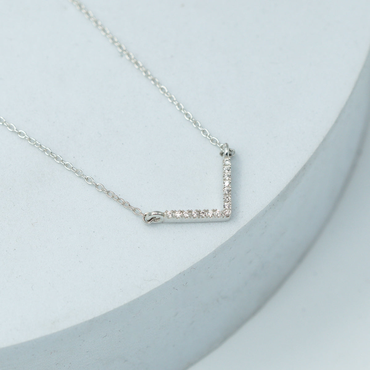 Silver CZ V-Shape Necklace