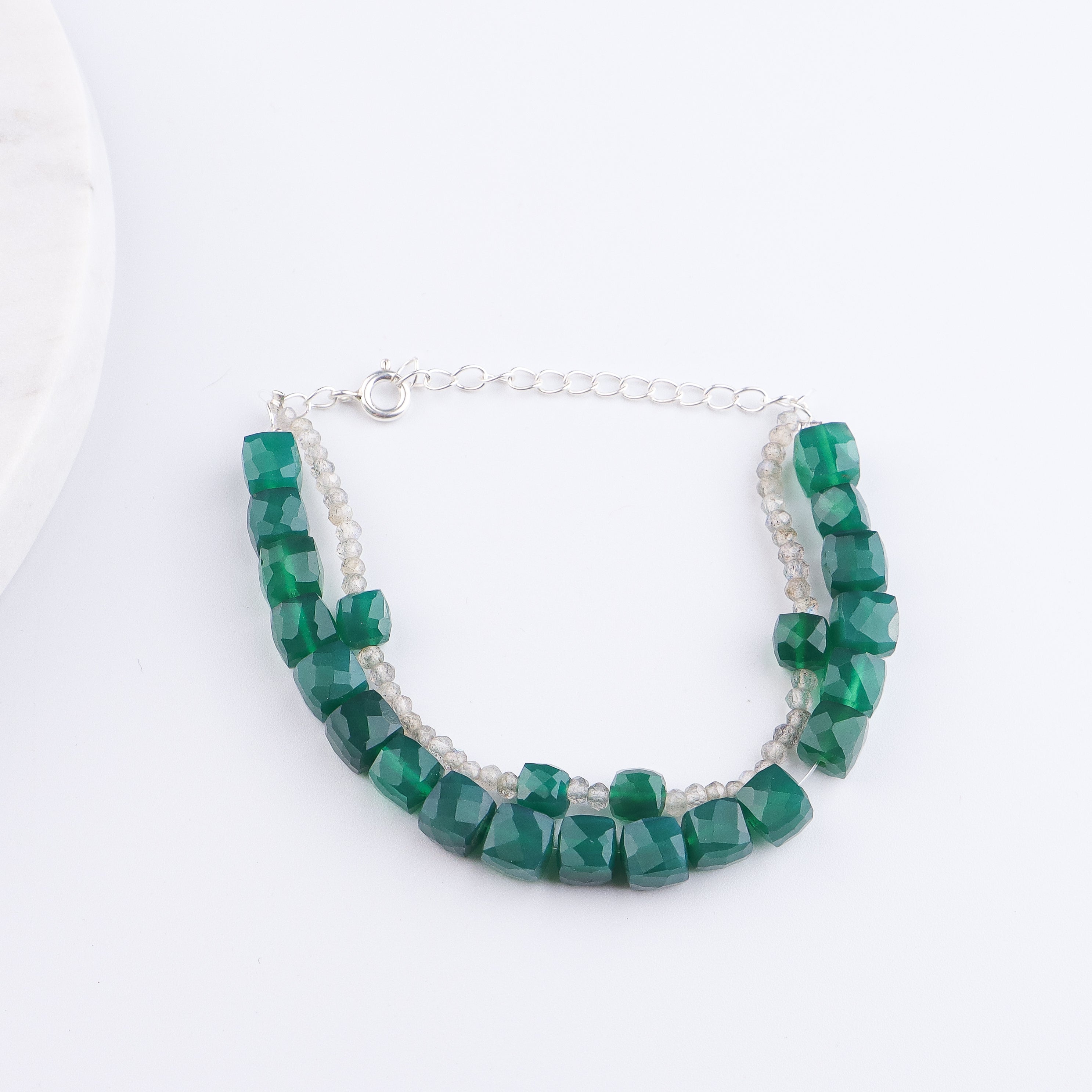 Green Onyx & Labradorite Silver Bracelet (Project Handmade)