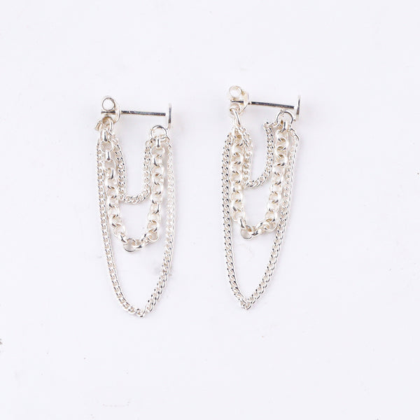 Handcrafted silver layered chain trinket earrings polished finish