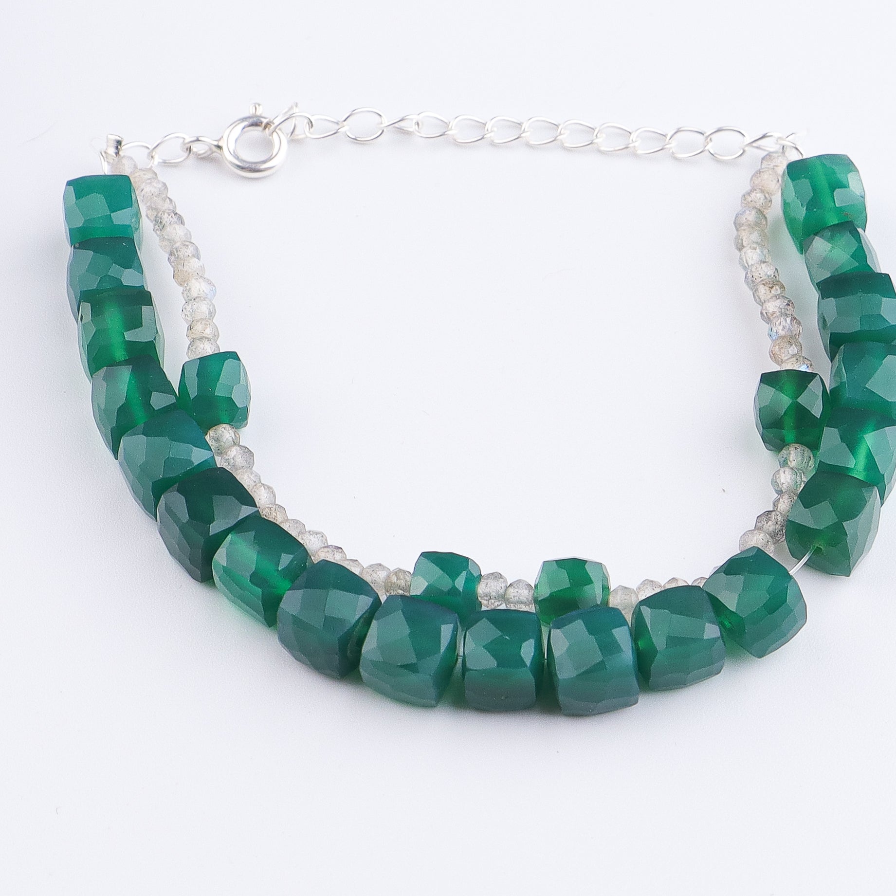Green Onyx & Labradorite Silver Bracelet (Project Handmade)