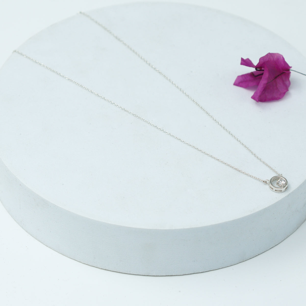 Silver Necklace with CZ Circle Pendant