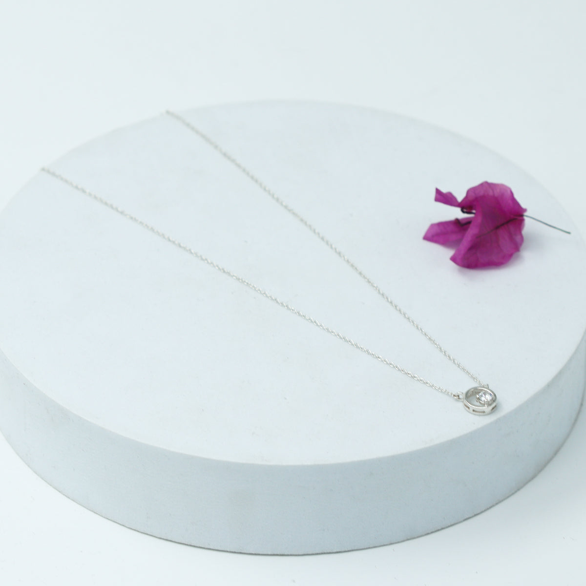 Silver Necklace with CZ Circle Pendant