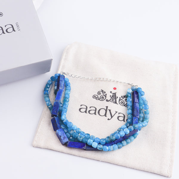 Blue Firoza & Lapis Lazuli Silver Bracelet (Project Handmade)
