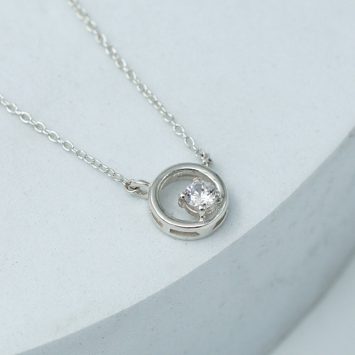 Silver Necklace with CZ Circle Pendant