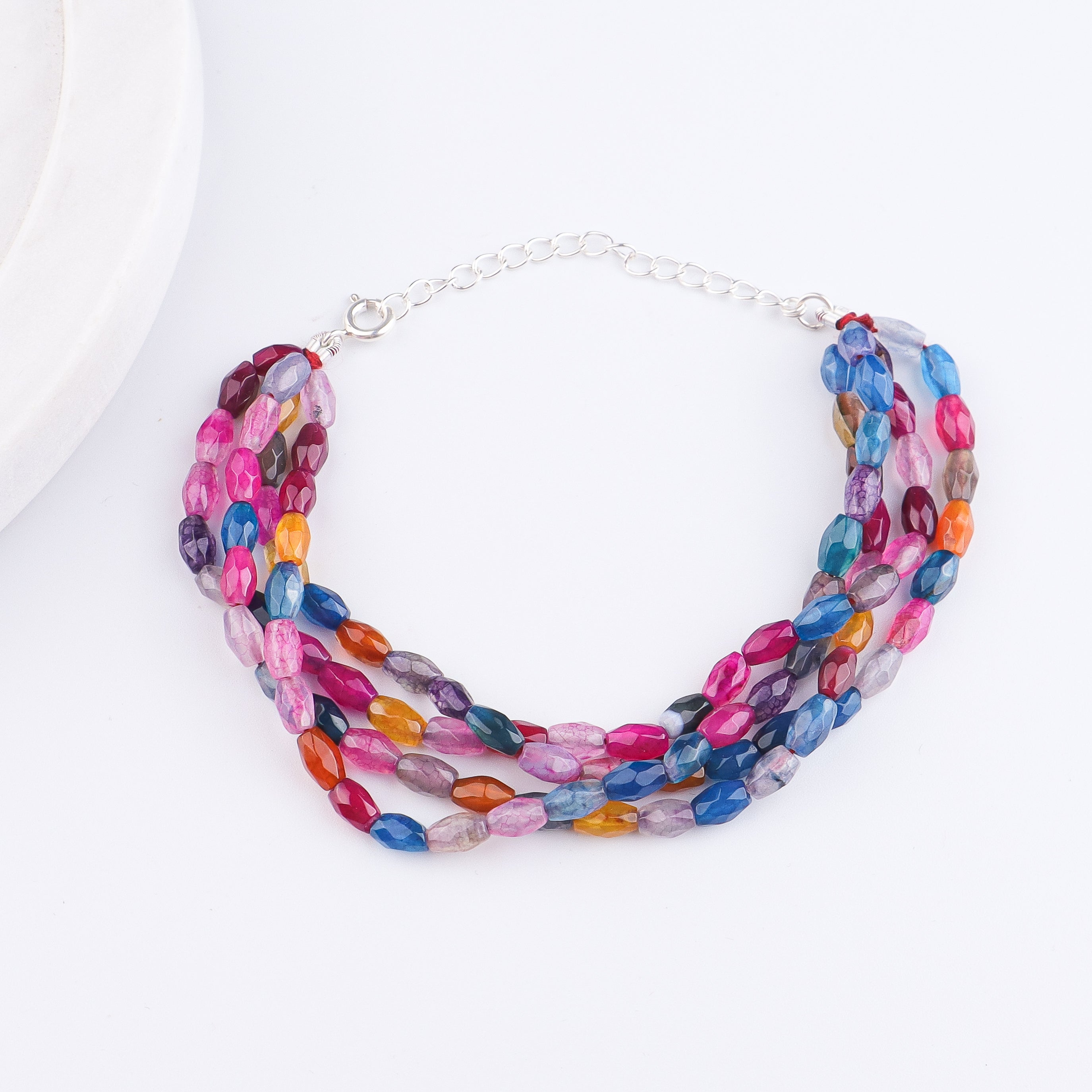 Multicolor Agate Silver Bracelet (Project Handmade)