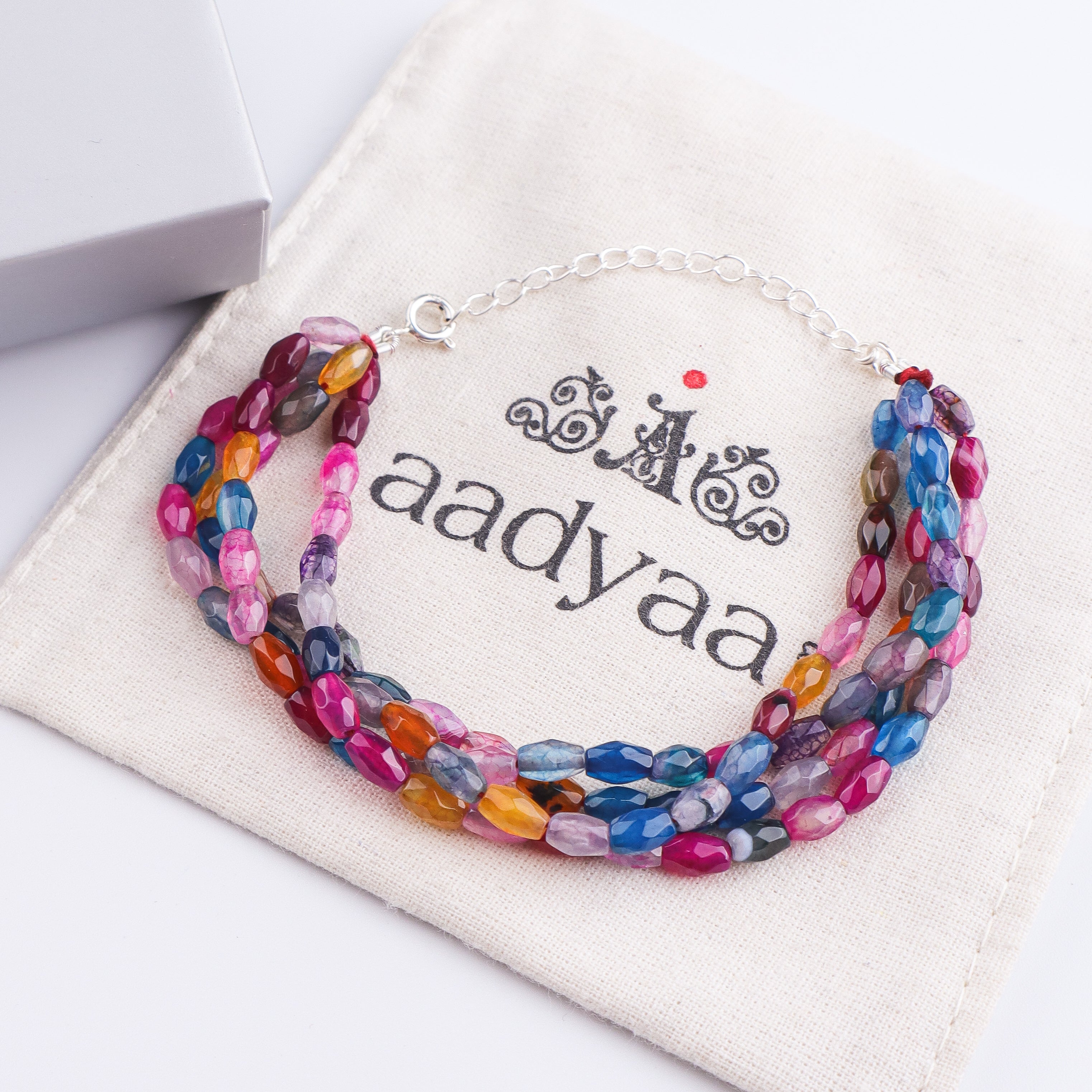 Multicolor Agate Silver Bracelet (Project Handmade)