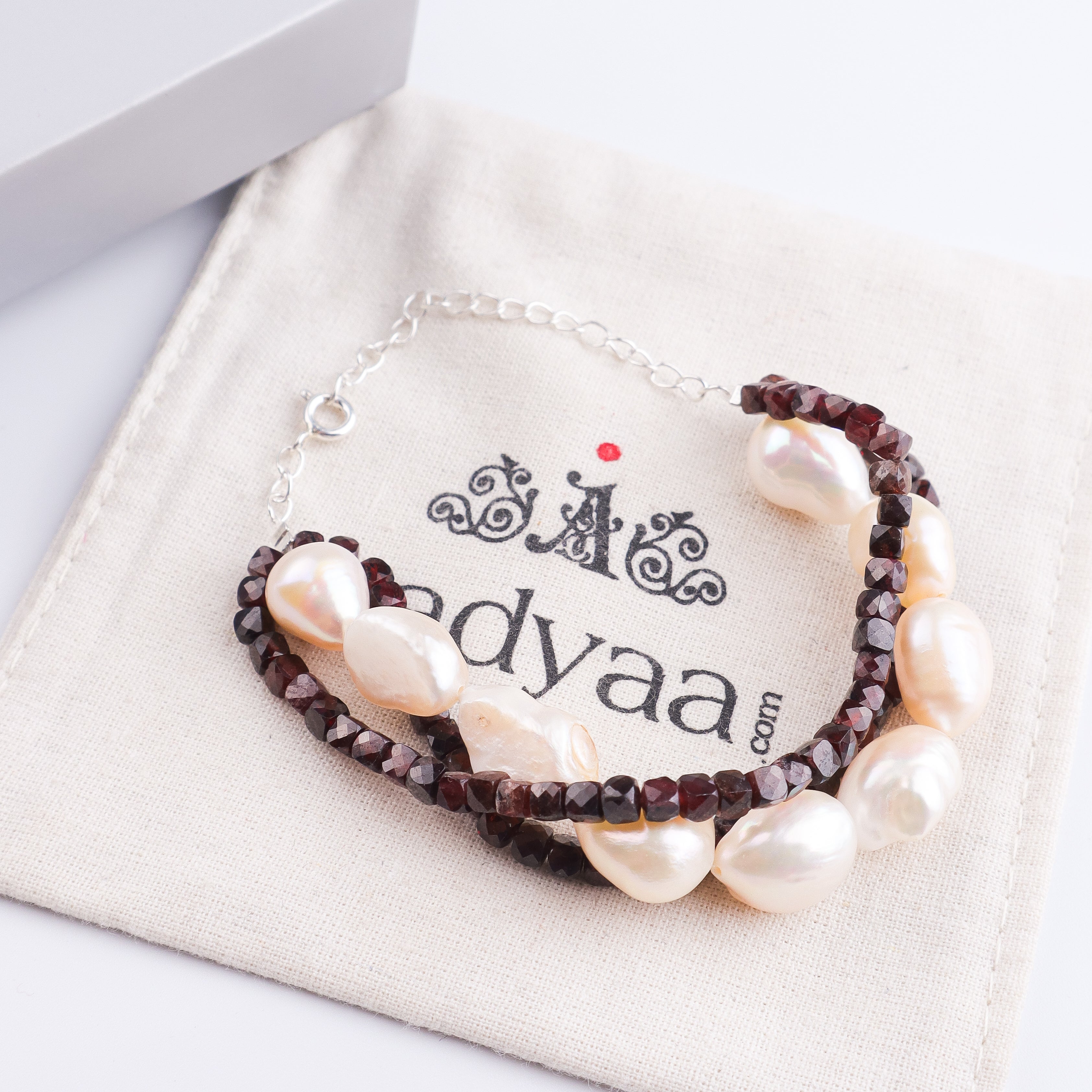 Freshwater Pearl & Garnet Silver Bracelet (Project Handmade)