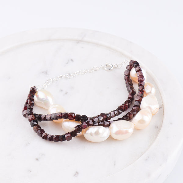 Freshwater Pearl & Garnet Silver Bracelet (Project Handmade)